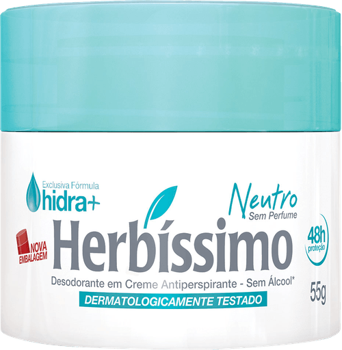 Desodorante em Creme Antiperspirante Neutro 48h Proteção Herbíssimo 55g