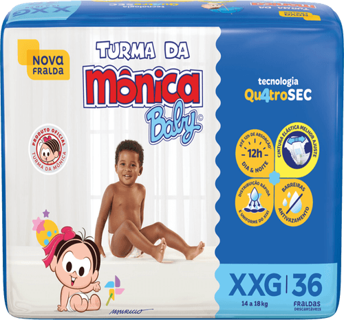 Fralda Descartável Turma da Mônica Baby XXG 13 a 17kg Pacote 36 Unidades