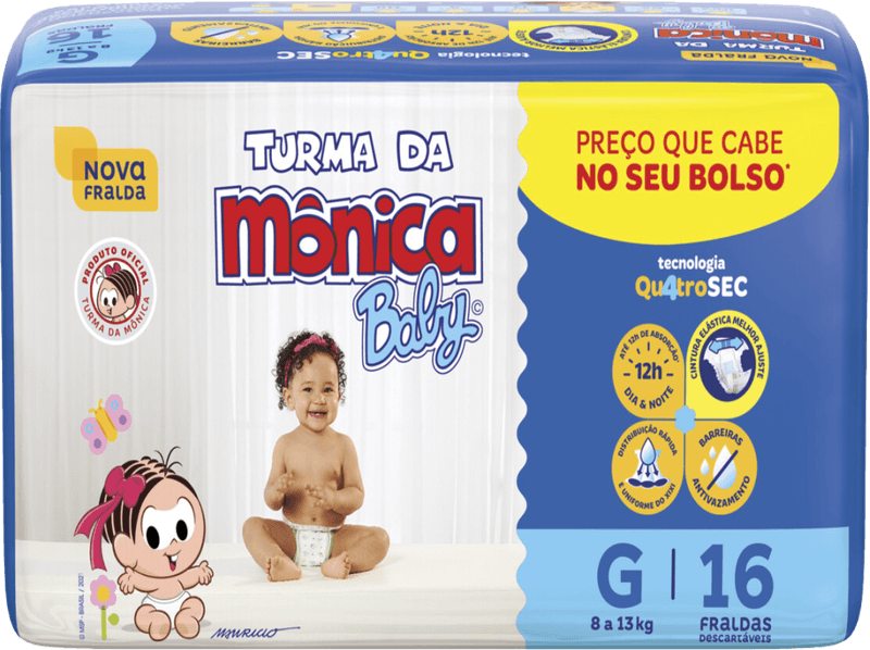 Fralda-Descartavel-Turma-da-Monica-Baby-G-7-a-11kg-Pacote-16-Unidades-Preco-que-Cabe-no-seu-Bolso