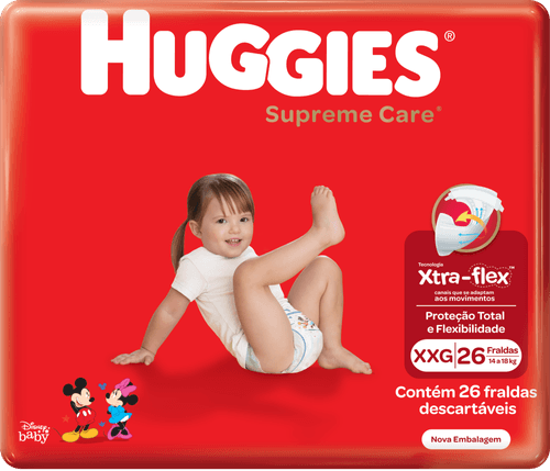 Fralda Descartável Infantil Huggies Supreme Care XXG 14 a 20kg Pacote 26 Unidades