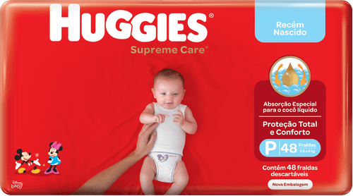 Fralda Descartável Recém-Nascido Huggies Supreme Care P 3,5 a 6kg Pacote 48 Unidades