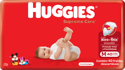 Fralda Descartável Infantil Huggies Supreme Care M 5,5 a 9,5kg Pacote 40 Unidades