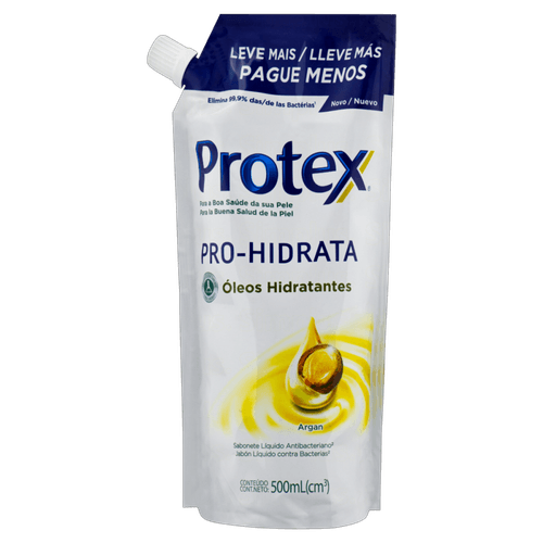 Sabonete Líquido Antibacteriano Argan Protex Pro-Hidrata Sachê 500ml Refil Leve Mais Pague Menos