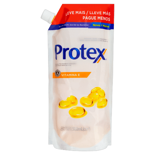 Sabonete Líquido Antibacteriano Protex Vitamina E Sachê 500ml Refil Leve Mais Pague Menos