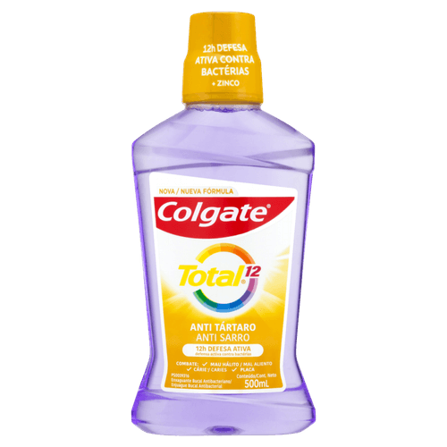 Enxaguante Bucal Antibacteriano Antitártaro Zero Álcool Colgate Total 12 Frasco 500ml