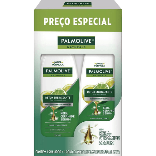 Kit Shampoo + Condicionador com Extratos Cítricos e Kera Ceramide Serum Palmolive Naturals Detox Energizante 350ml Cada Preço Especial