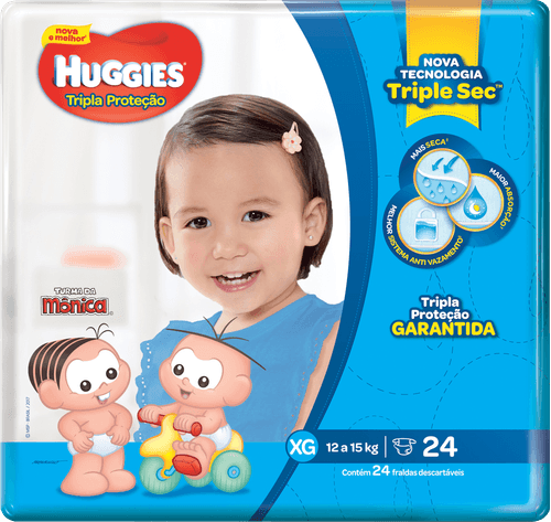 Fralda Descartável Infantil Xtra-Protect Huggies Tripla Proteção XG 12 a 15kg Pacote 24 Unidades