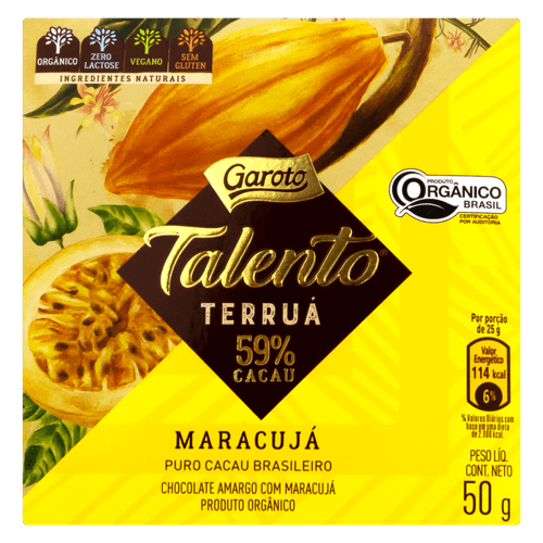 CHOC ORG GAROTO TALENTO 50G-TA MARCJA 59%CACAU