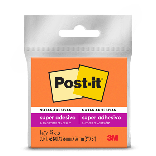 Bloco de Notas Super Adesivas Laranja Post-it 76mm x 76mm 45 Folhas