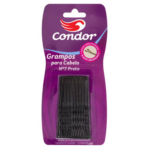 Grampo para Cabelo Preto Condor nº7 20 Unidades