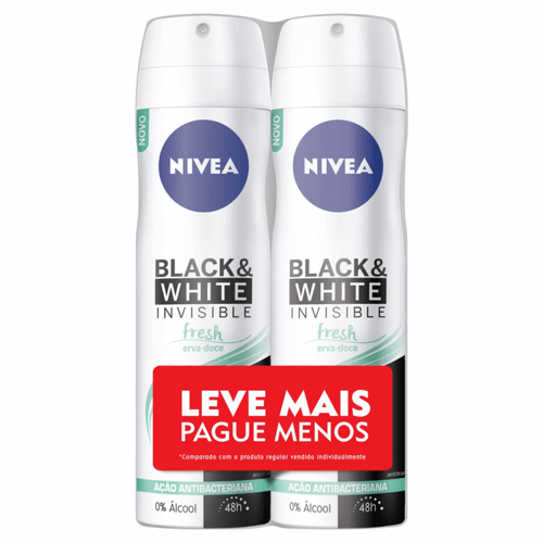 Antitranspirante Aerossol Erva-doce Fresh Nivea Invisible For Black &amp; White 2 Unidades 150ml Cada Leve Mais Pague Menos