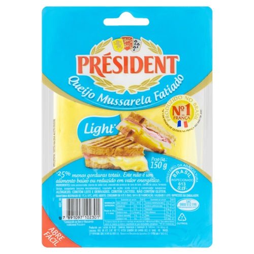 QUEIJO MUCARELA PRESIDENT 150G FAT LIGTH