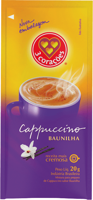 Mistura para Preparo de Cappuccino Solúvel de Baunilha 3 Corações Sachê 20g