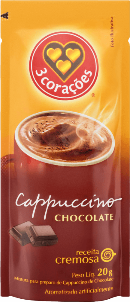 Mistura para Preparo de Cappuccino Solúvel de Chocolate 3 Corações Sachê 20g