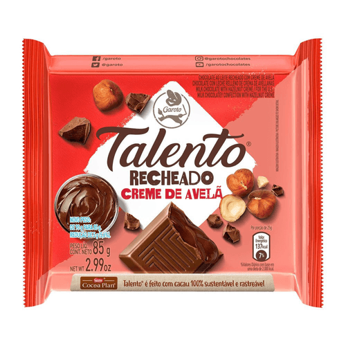 Chocolate Ao Leite Recheio Creme De Avelã Garoto Talento Pacote 85g