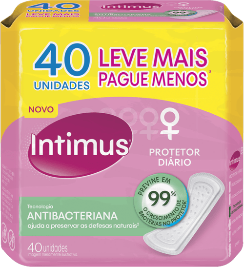 Protetor Diário sem Abas Antibacteriano Intimus Pacote 40 Unidades Leve Mais Pague Menos