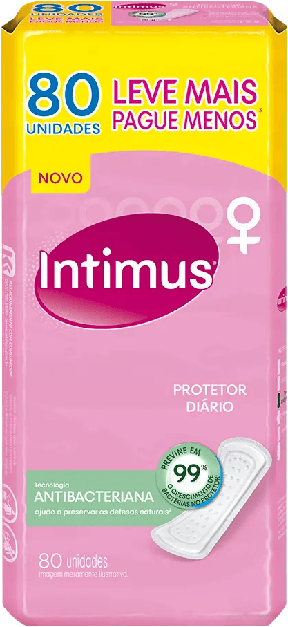 Protetor Diário sem Abas Antibacteriano Intimus Pacote 80 Unidades Leve Mais Pague Menos