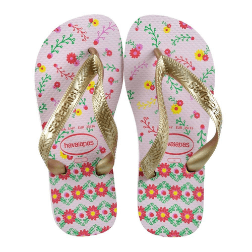 Sandália Havaianas Kids Flores Rosa Gold Nº 23 / 24 Par