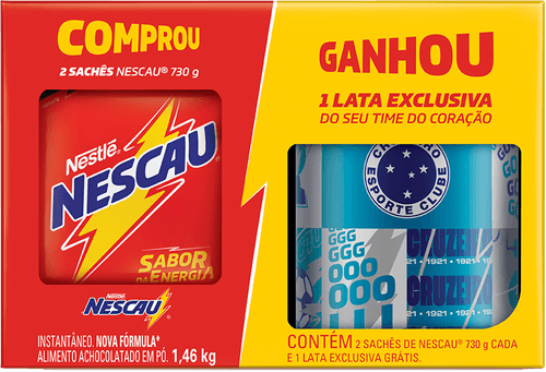 Kit 2 Achocolatados Pó Nescau 730g Cada Grátis 1 Lata Exclusiva Cruzeiro Esporte Clube