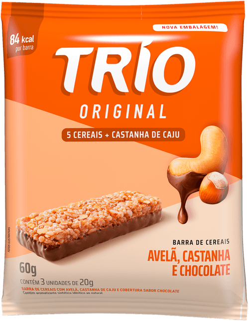 Barra De Cereais Trio Light Avelã E Castanha Pacote 60 G Com 3 Unidades