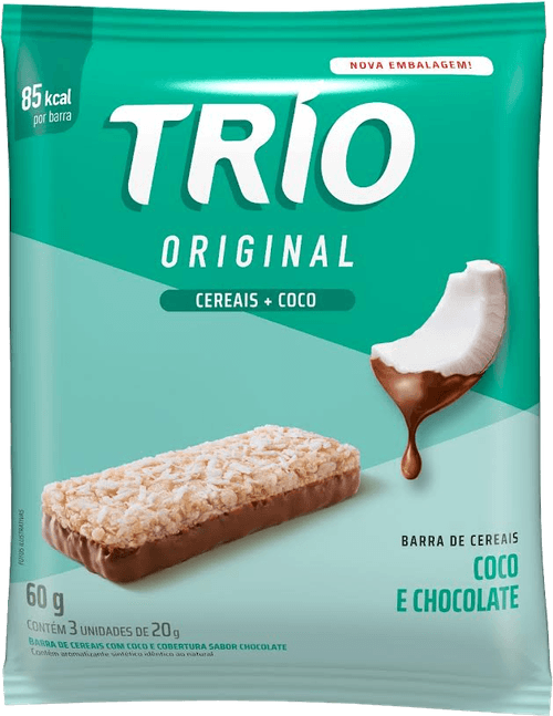 Barra De Cereais Trio Ligth Coco Com Chocolate Pacote 60 G Com 3 Unidades