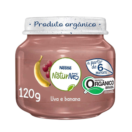 Papinha Orgânica Sabor Uva & Banana Naturnes Vidro 120g