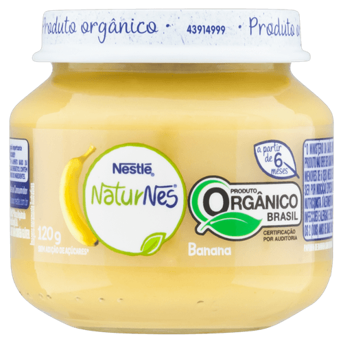 Papinha Orgânica Banana com Batata-Doce sem Adição de Açúcar Naturnes Vidro 120g