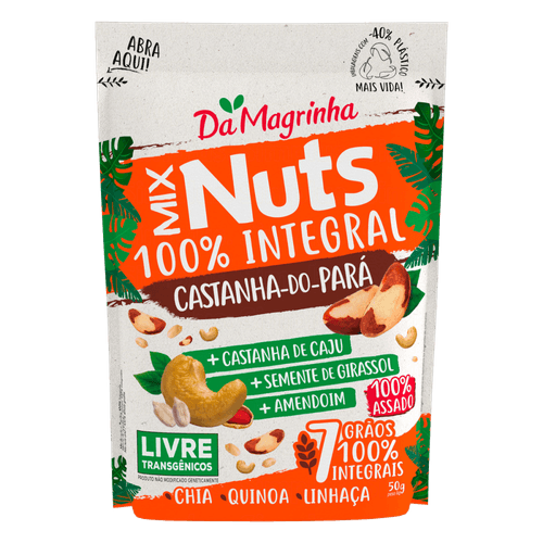 Mix de Nuts 100% Integral Castanha-do-Pará, Castanha-de-Caju, Semente de Girassol e Amendoim Da Magrinha 7 Grãos Sachê 50g