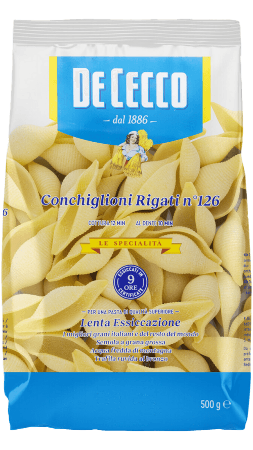 Macarrão de Sêmola de Trigo Grano Duro Conchiglioni Rigati 126 De Cecco Pacote 500g