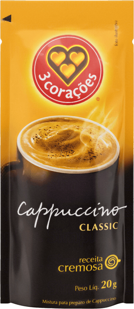 Mistura para Preparo de Cappuccino Solúvel Classic 3 Corações Sachê 20g