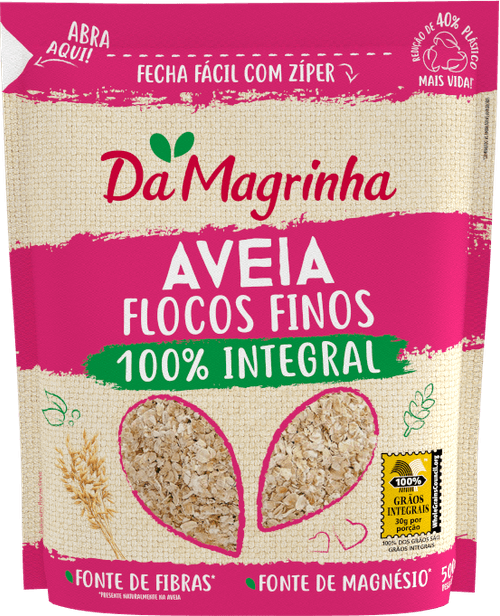 Aveia Flocos Finos DA MAGRINHA 100% Integral Pacote 500g