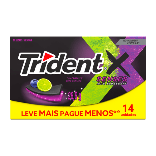 Goma De Mascar Acid Blueberry Zero Açúcar Trident Xsenses Caixa 26,6g 14 Unidades Leve Mais Pague Menos