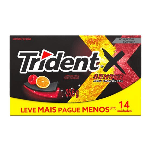 Goma de Mascar Acid Framboesa Zero Açúcar Trident XSenses Caixa 26,6g 14 Unidades Leve Mais Pague Menos