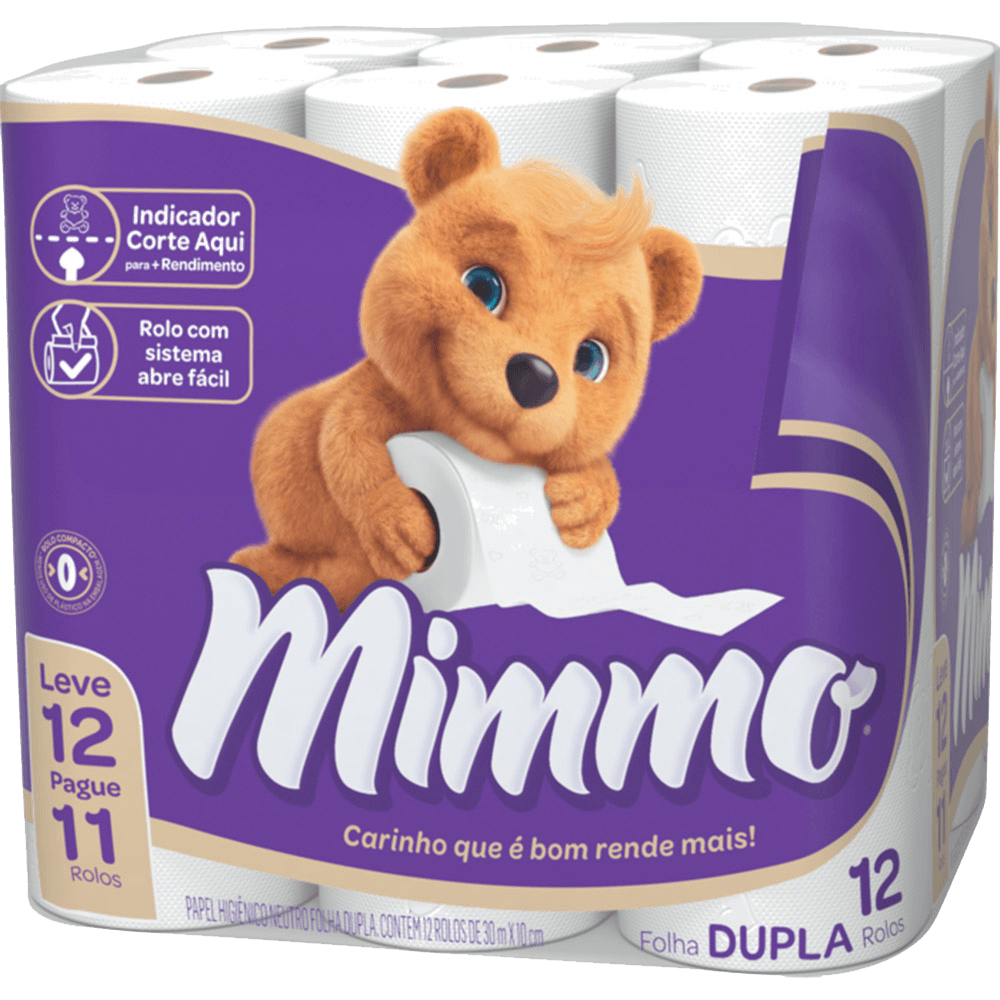 Papel Higiênico Folha Dupla Neutro Mimmo 30m Pacote Leve 12 Pague 11 Unidades