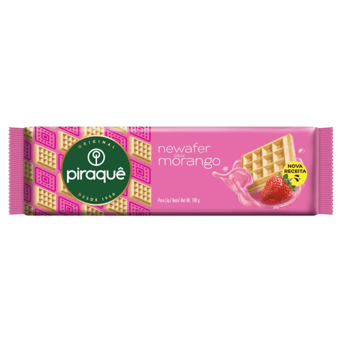 Biscoito Wafer Recheio Morango Piraquê Newafer Pacote 100g