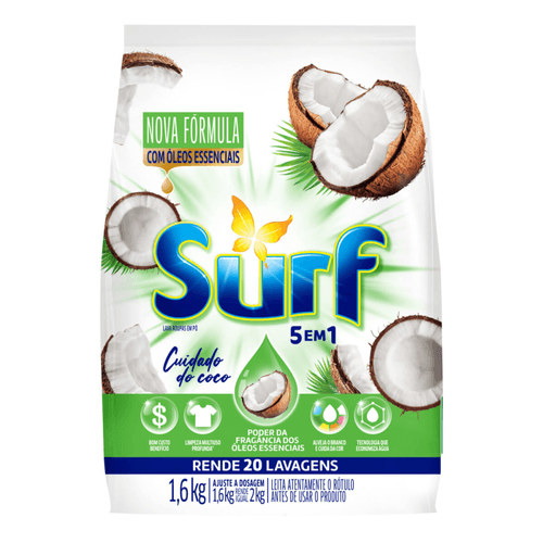 Sabão em pó 5 em 1 Surf Cuidado do coco 1,6 kg