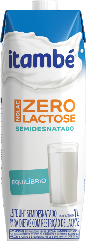 Leite UHT Semidesnatado Zero Lactose para Dietas com Restrição de Lactose Itambé Nolac Caixa com Tampa 1l