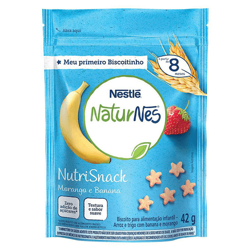 Biscoito para Alimentação Infantil Arroz e Trigo com Morango e Banana sem Adição de Açúcar Naturnes NutriSnack Pouch 42g