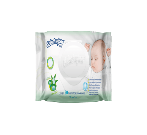 Toalha Umedecida Extrato de Aloe Vera Select Wipes Baby 50 Unidades