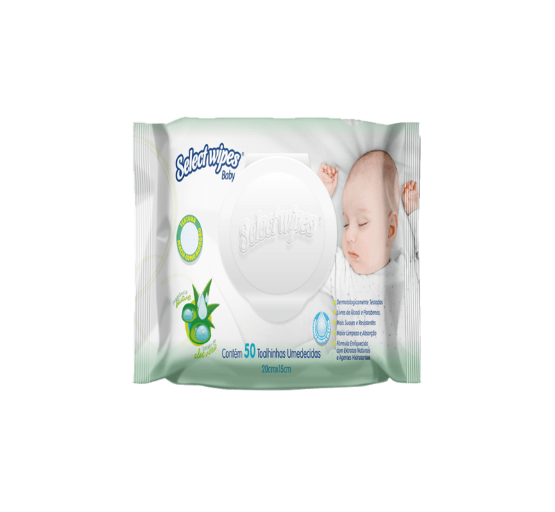 Toalha-Umedecida-Extrato-de-Aloe-Vera-Select-Wipes-Baby-50-Unidades