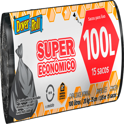 Saco para Lixo 100l Dover Roll Super Econômico 15 Unidades