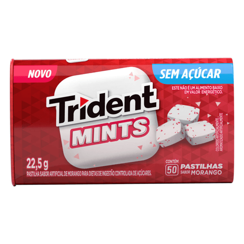 Pastilha Morango Zero Açúcar Trident Mints Lata 22,5g 50 Unidades