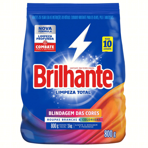 Sanitizante Lava-Roupas em Pó Roupas Brancas e Coloridas Brilhante Limpeza Total Pacote 800g