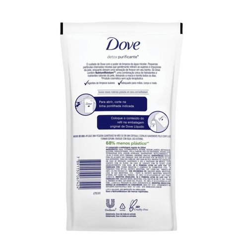 Sabonete Líquido Água Micelar Dove Detox Purificante Sachê 200ml Refil