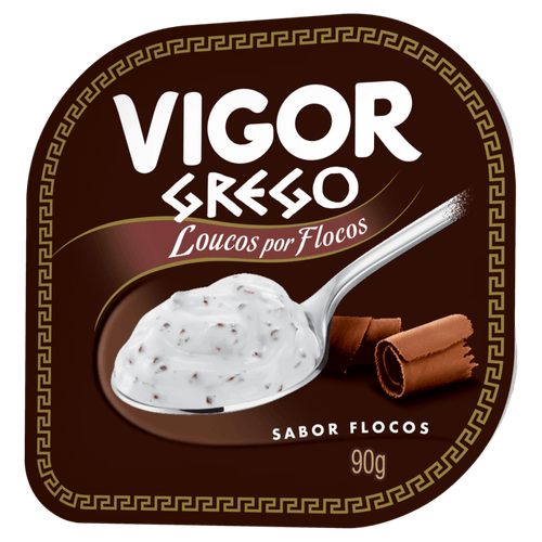 Iogurte Grego com Creme Flocos Preparado de Baunilha com Raspas de Chocolate Vigor Loucos por Flocos Pote 90g