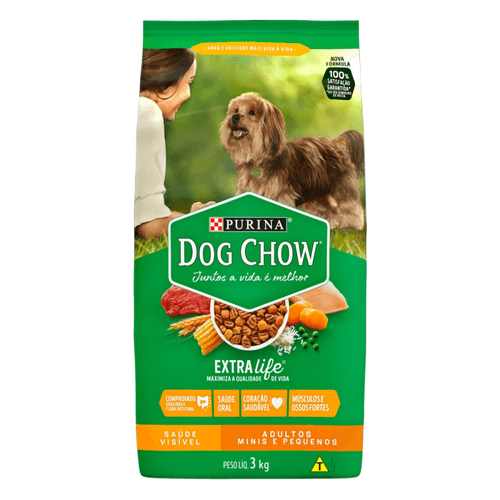 NESTLÉ® PURINA® DOG CHOW® Extralife® Ração Seca para Cães Adultos Minis & Pequenos Carne e Arroz 3kg