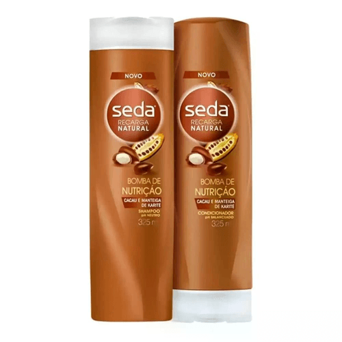 Kit Shampoo + Condicionador Cacau e Manteiga de Karité Seda Recarga Natural Bomba de Nutrição 325ml Cada