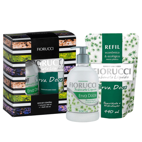 Kit Fiorucci Black Erva Doce Sabonete Líquido 500ml + Refil 440ml