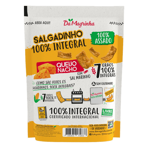 Salgadinho 100% Integral com Sal Marinho Queijo Nacho Da Magrinha 7 Grãos Pouch 30g