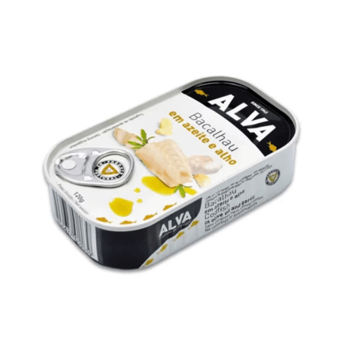 Bacalhau Português Alva Em Conserva de Azeite e Alho 120g